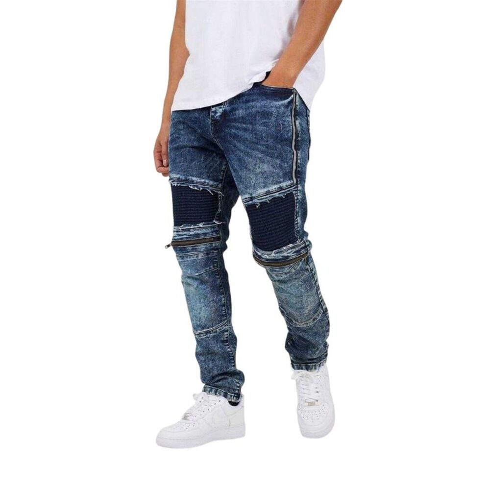Brave Soul Mens Washed Biker Slim Jeans / Dark Blue